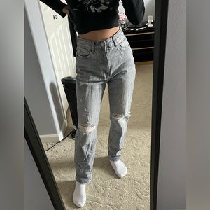 Zara light grey ripped/distressed mom jeans size 4
